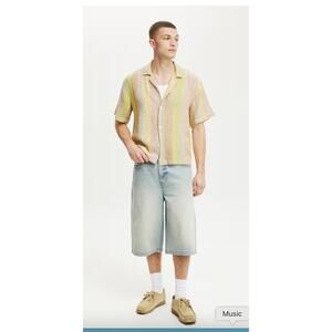 NWT Cotton On Striped Woven Button Front Shirt Size L Relaxed Fit